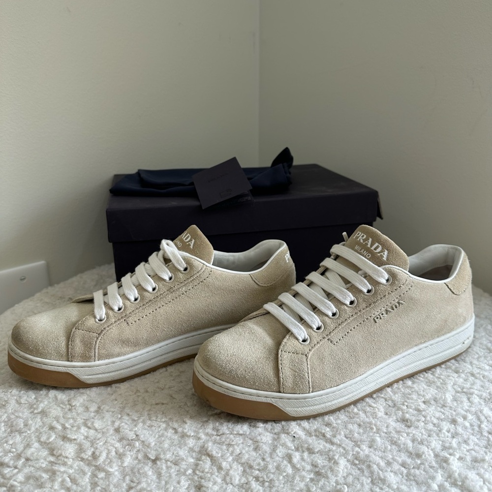 Prada  Beige Suede Sneakers. Size 38 - Picture 2 of 9